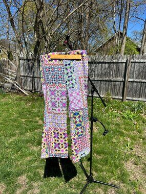 Boho Patchwork Print Flare Pants - Multi-Color - Size 14